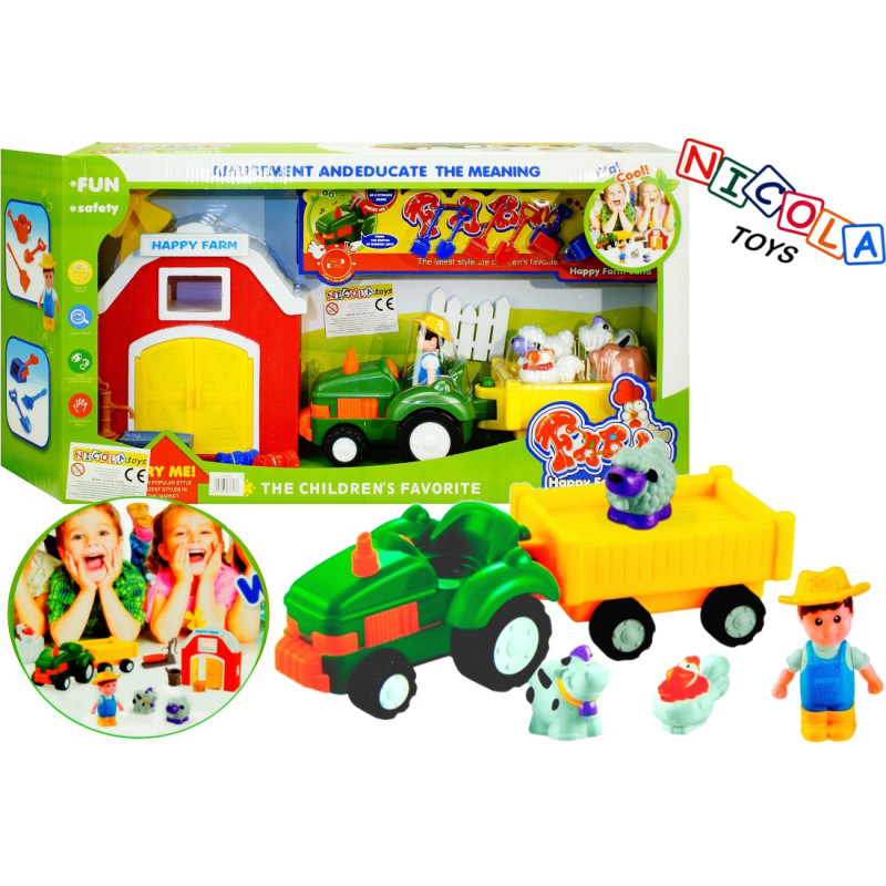 * 3188 TRAKTOR Z PRZYCZEPĄ ZE ŚWIATŁEM FARMA STODOŁA FIGURKI ZWIERZĄTKA
