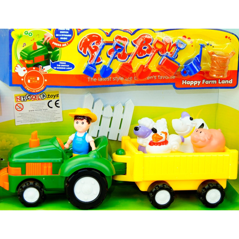 * 3188 TRAKTOR Z PRZYCZEPĄ ZE ŚWIATŁEM FARMA STODOŁA FIGURKI ZWIERZĄTKA