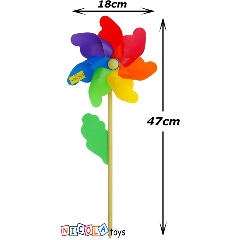 * 3720 KOLOROWY DREWNIANY WIATRACZEK WIATRAK 18 x 47 cm OPA.