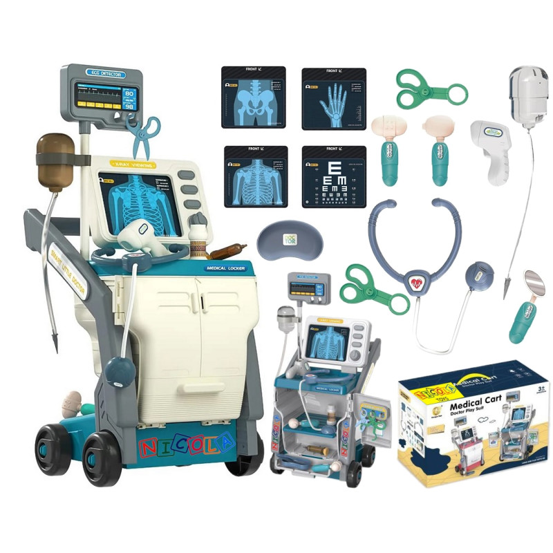 * 5878 DUŻY ZESTAW MAŁEGO LEKARZA DOKTOR WÓZEK RENTGEN KROPLÓWKA EKG RTG