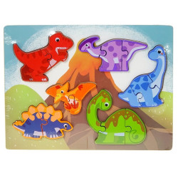 0221 DREWNIANA UKŁADANAKA PUZZLE DINOZAURY 