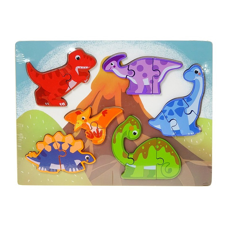0221 DREWNIANA UKŁADANAKA PUZZLE DINOZAURY 