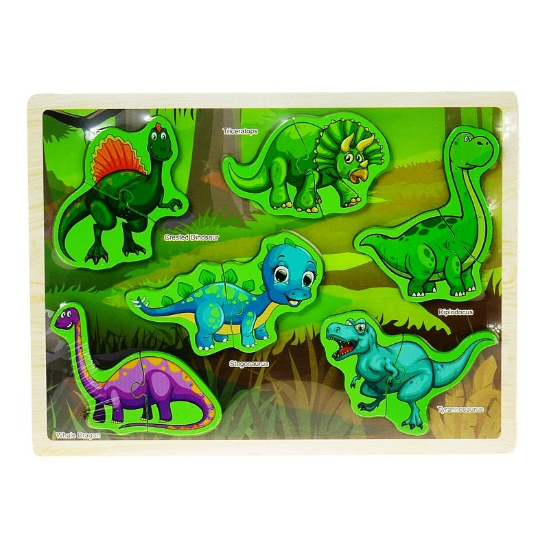 0276 DREWNIANA UKŁADANAKA PUZZLE DINOZAURY
