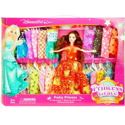 0709 LALKA 29cm + 21 KOLOROWYCH UBRANEK BARBI 