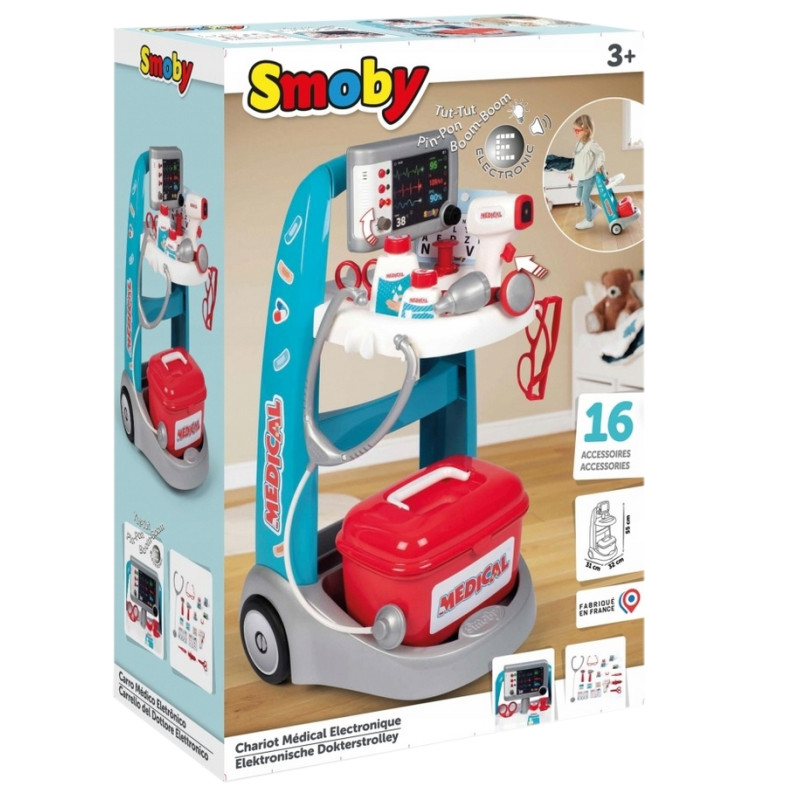 2077 SMOBY ELEKTRONICZNY WÓZEK MEDYCZNY MAŁY LEKARZ + AKCESORIA