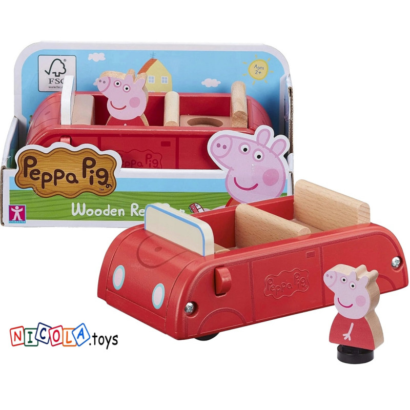 2087 ŚWINKA PEPPA DREWNIANE AUTO + FIGURKA