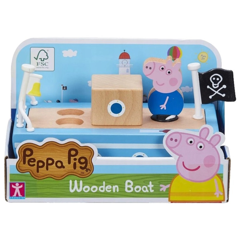 2094 ŚWINKA PEPPA DREWNIANA ŁÓDKA + FIGURKA