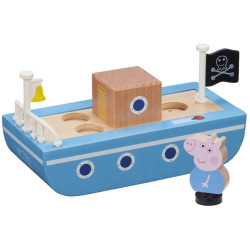 2094 ŚWINKA PEPPA DREWNIANA ŁÓDKA + FIGURKA