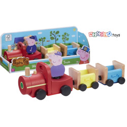 2100 ŚWINKA PEPPA DREWNIANY POCIĄG + FIGURKA