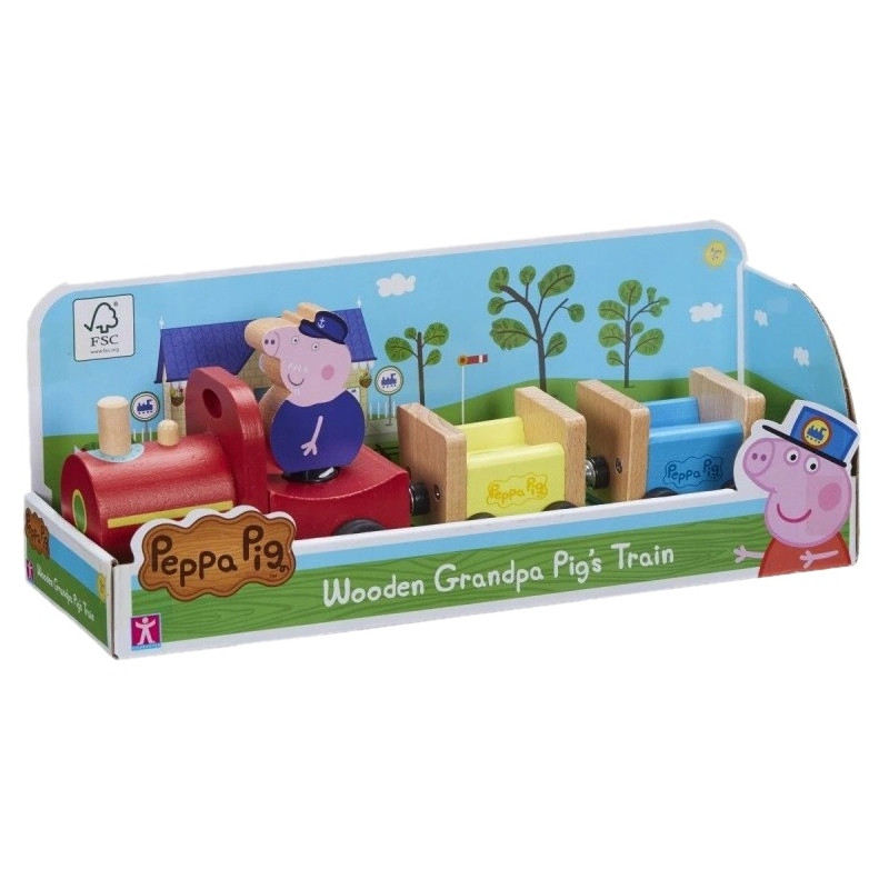2100 ŚWINKA PEPPA DREWNIANY POCIĄG + FIGURKA