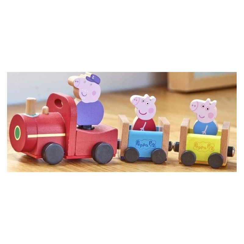 2100 ŚWINKA PEPPA DREWNIANY POCIĄG + FIGURKA