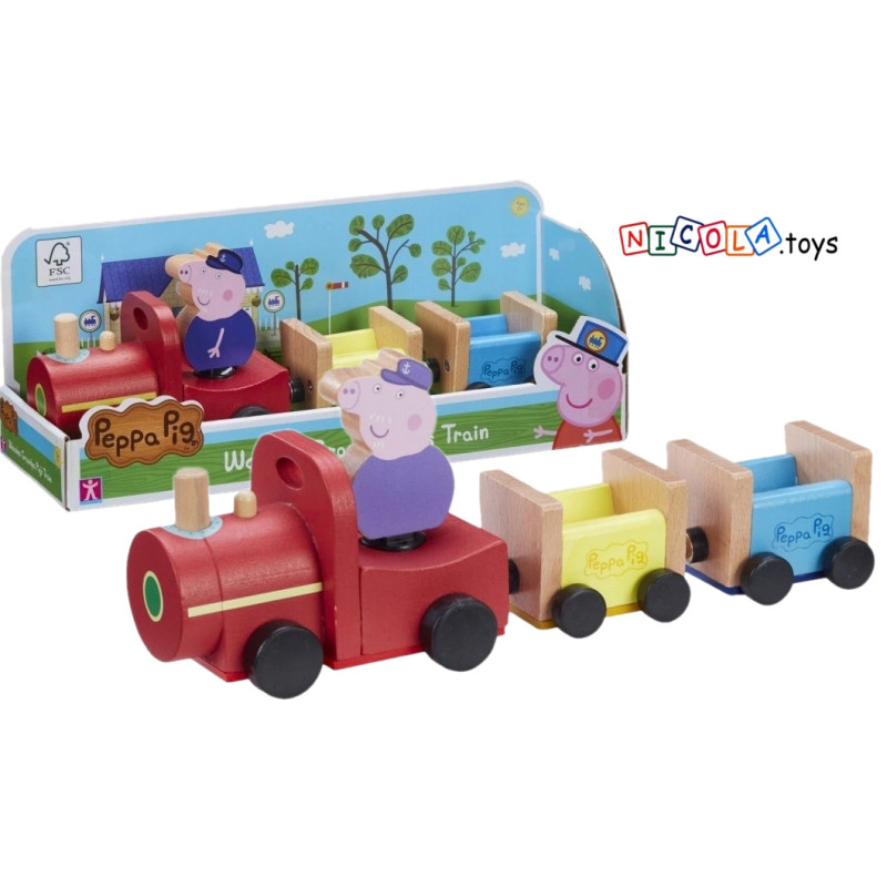2100 ŚWINKA PEPPA DREWNIANY POCIĄG + FIGURKA