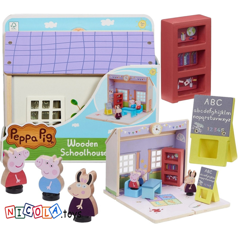 2124 ŚWINKA PEPPA DREWNIANA SZKOŁA + FIGURKI