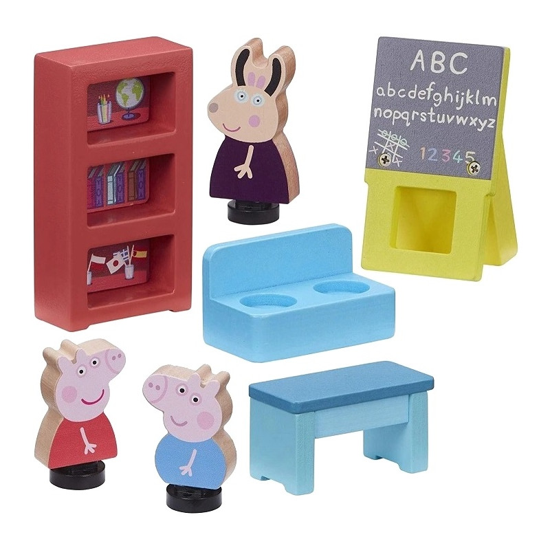 2124 ŚWINKA PEPPA DREWNIANA SZKOŁA + FIGURKI