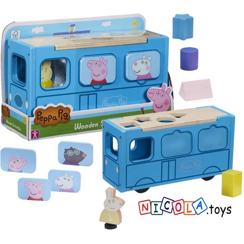 2223 ŚWINKA PEPPA DREWNIANY AUTOBUS SORTER 