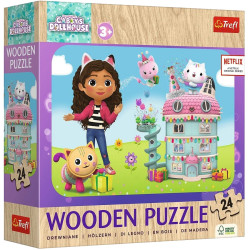 2687 DREWNIANE PUZZLE KOCI DOMEK GABI 24 EL WESOŁA GABI I PRZYJACIELE TREFL