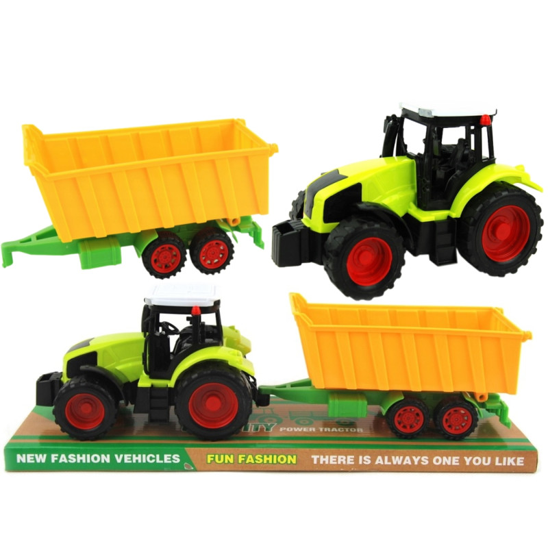 3270 TRAKTOR Z NAPĘDEM + ZÓŁTA PRZYCZEPA RUCHOME ELEMENTY