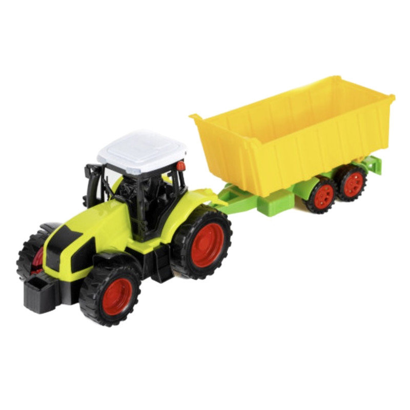 3270 TRAKTOR Z NAPĘDEM + ZÓŁTA PRZYCZEPA RUCHOME ELEMENTY