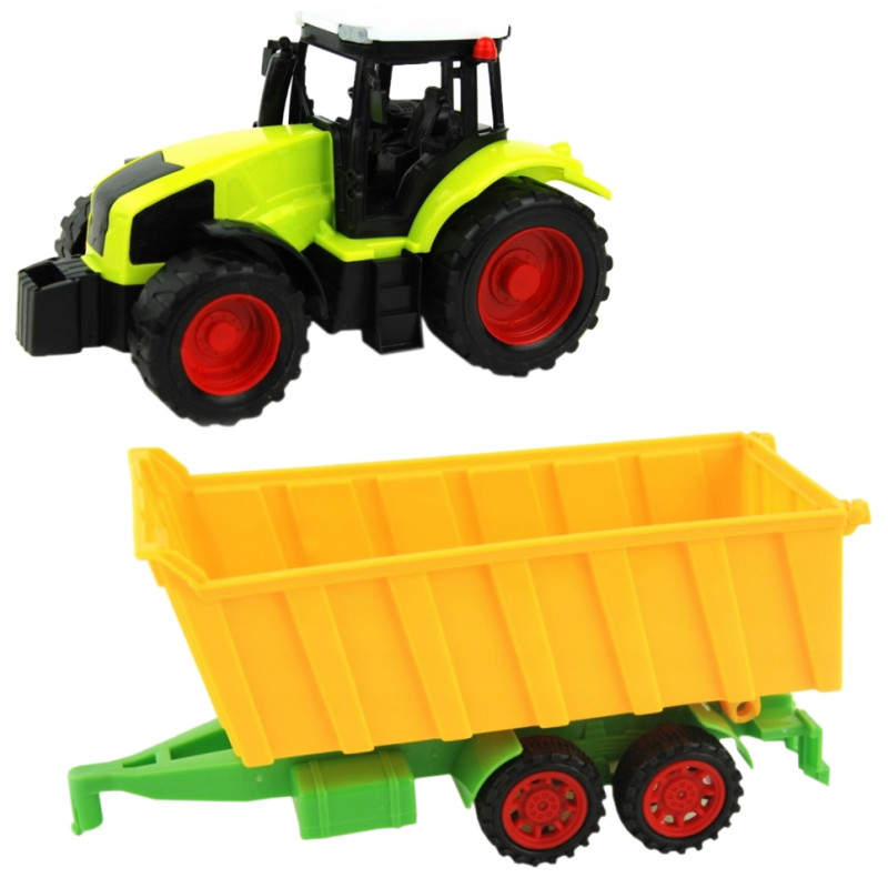3270 TRAKTOR Z NAPĘDEM + ZÓŁTA PRZYCZEPA RUCHOME ELEMENTY