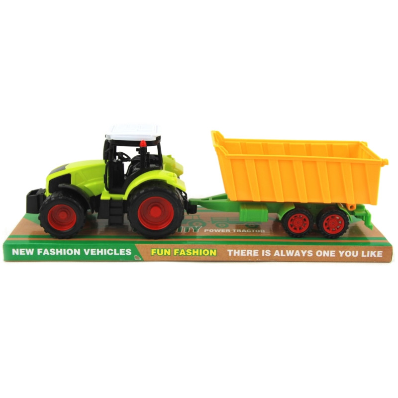 3270 TRAKTOR Z NAPĘDEM + ZÓŁTA PRZYCZEPA RUCHOME ELEMENTY