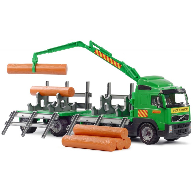8725 WIELKI TIR DŹWIG HDS 77cm + PRZYCZEPA Z DREWNEM POLESIE