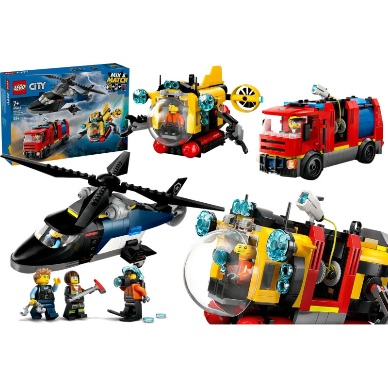 60462 Klocki Lego City helikopter wóz strażacki łódź podwodna 874 elementy