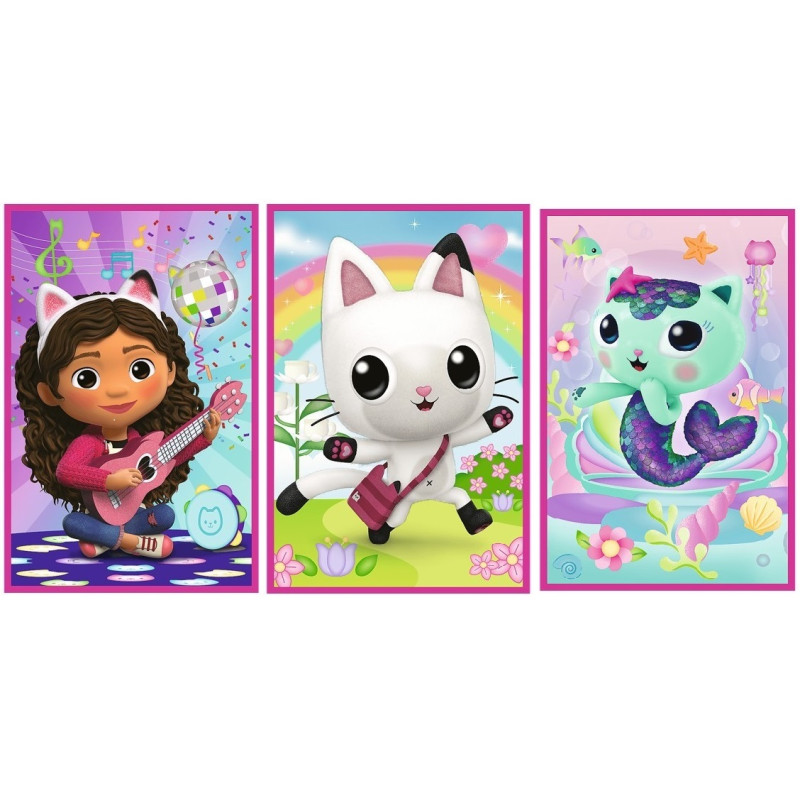 8767 Trefl Puzzle 3x50 elementów Gabby i kotki Gabi 