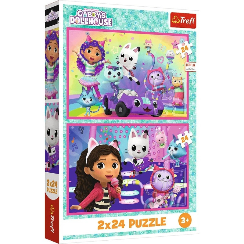 4332 Trefl Puzzle 2x24 elementy Gabby zabawy z Gabi