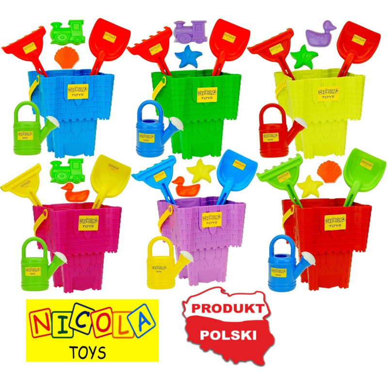 9715 ZESTAW DO PIASKU ZAMEK XXL WIADERKO 2,8L KONEWKA ŁOPATKA GRABKI FOREMKI 6ele.