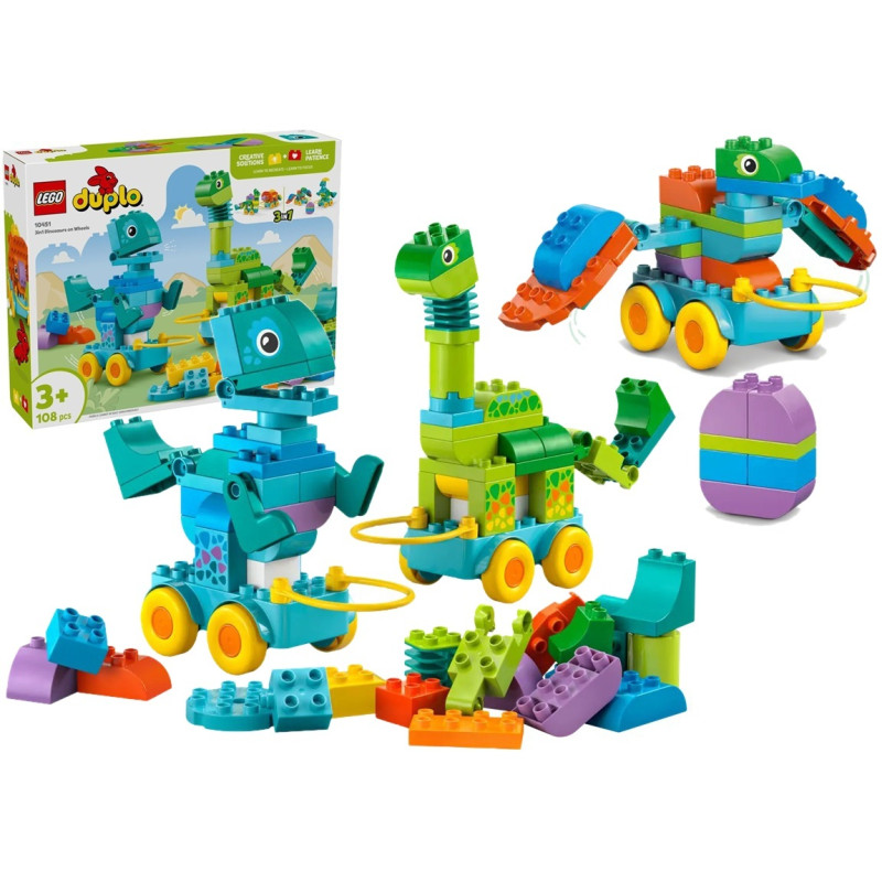 10451 108 elementów Klocki Lego Duplo 3w1 Dinozaury na kółkach