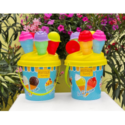 * 0491 Duży kolorowy zestaw do piasku wiaderko + wafelki lody 11 elementów 