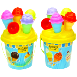 * 0491 Duży kolorowy zestaw do piasku wiaderko + wafelki lody 11 elementów 