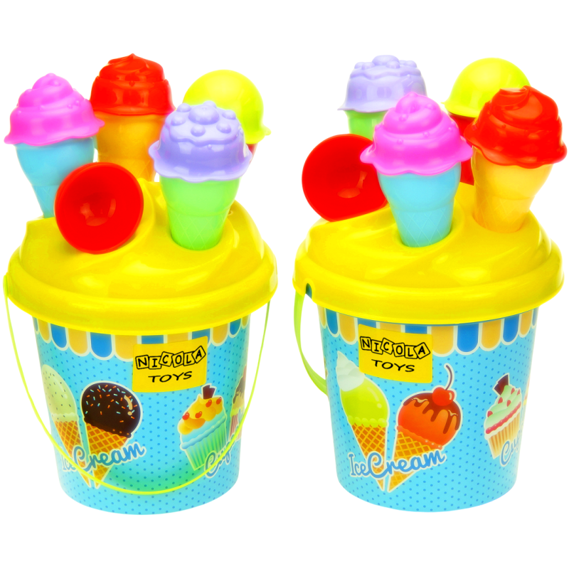 * 0491 Duży kolorowy zestaw do piasku wiaderko + wafelki lody 11 elementów 