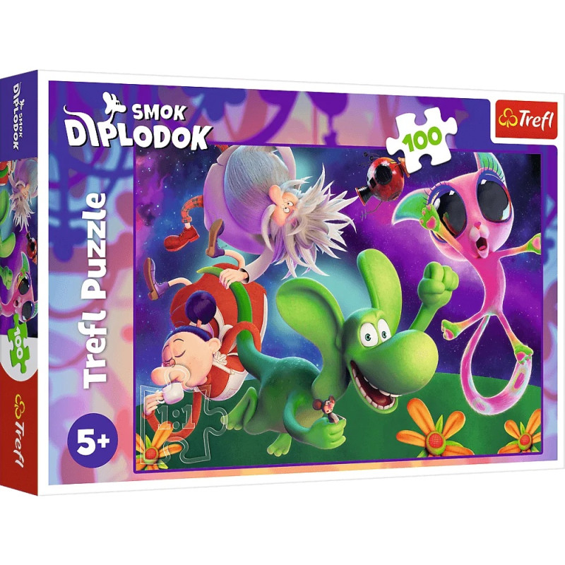 4862 Trefl puzzle 100 elementów Smok Diplodok, Smok Diplodok i przyjaciele 