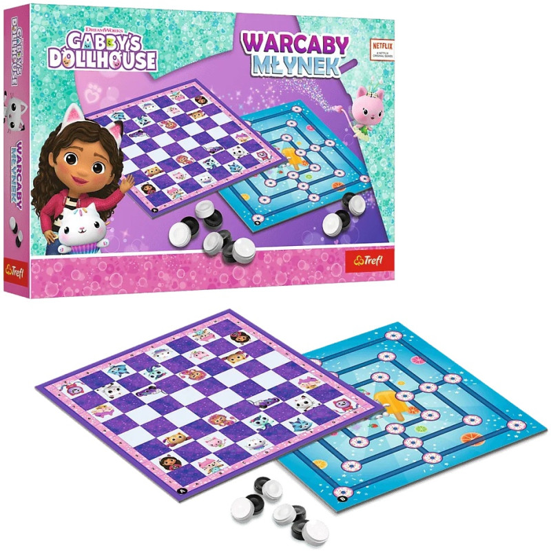 8003 Zestaw gier planszowych warcaby i młynek Koci Domek Gabi 2w1 Trefl
