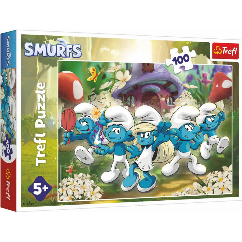 4879 Trefl puzzle 100 elementów Poznaj Smerfy