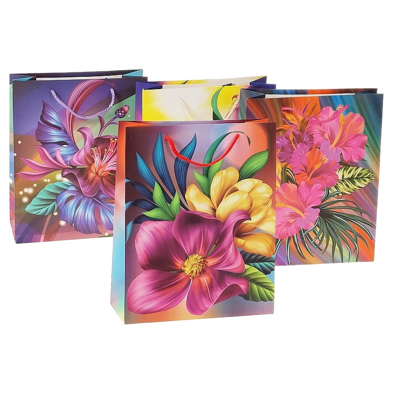 8423 Torba torebka prezentowa kolorowe kwiaty 31,5 x 25 x 10 cm 