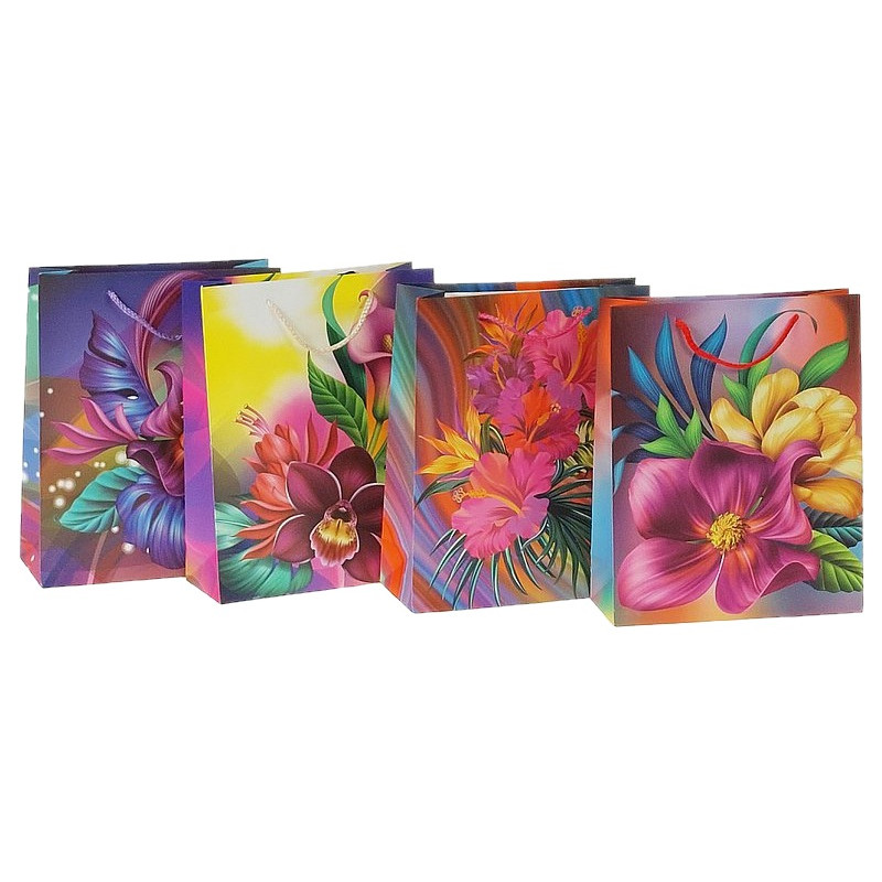 8423 Torba torebka prezentowa kolorowe kwiaty 31,5 x 25 x 10 cm 