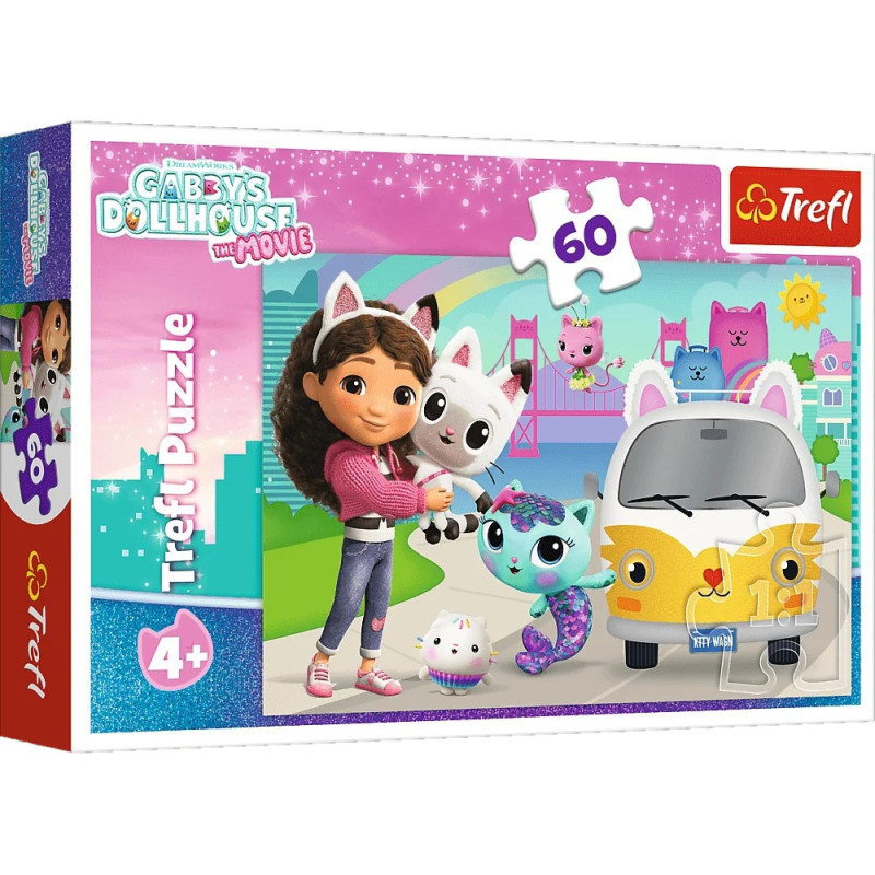 4151 Puzzle Trefl 60 elementów Gabby i kocie przygody, Koci Domek Gabi