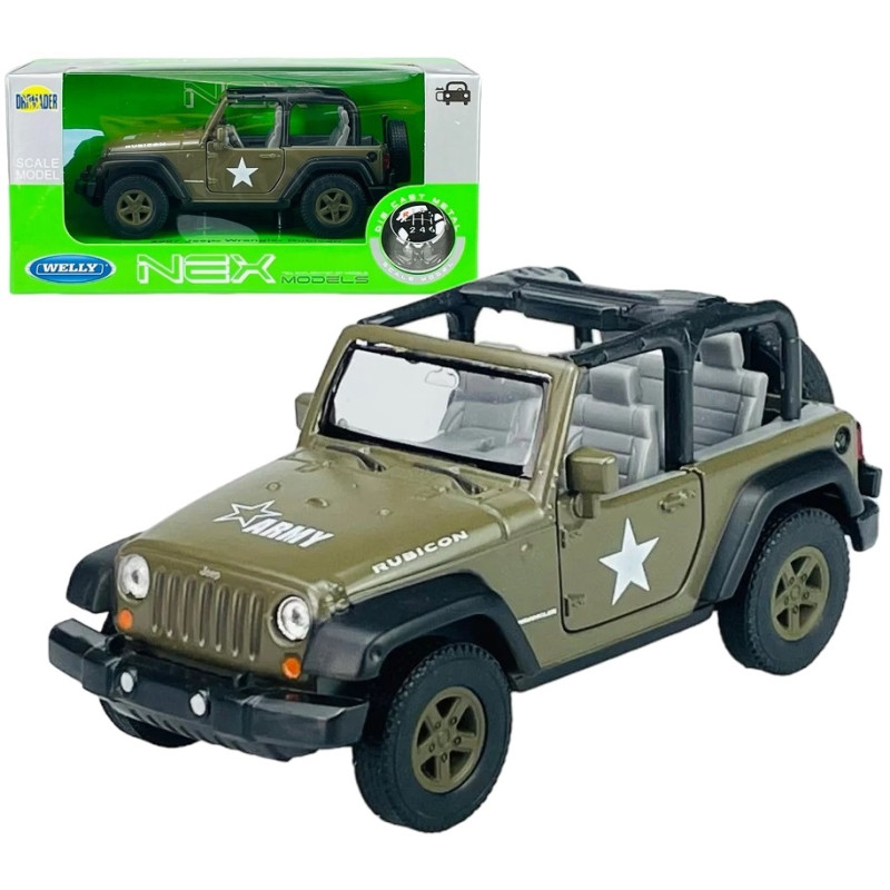 1:34 METALOWY MODEL WELLY 2007 JEEP WRANGLER RUBICON WOJSKOWY 42371