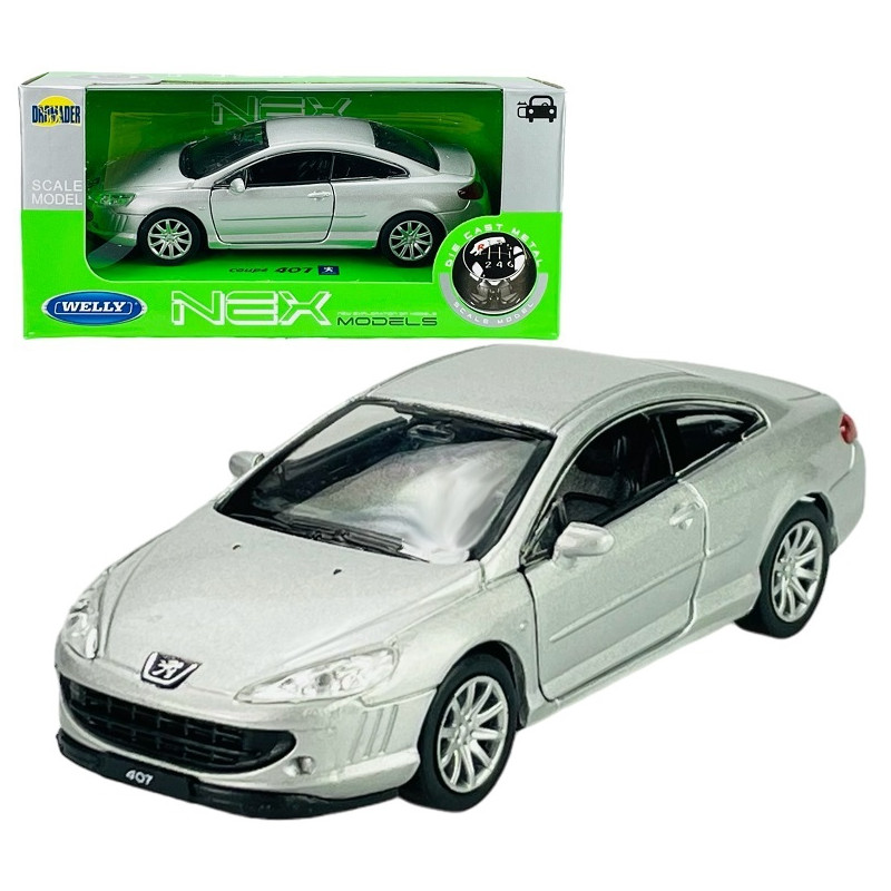 1:34 METALOWY MODEL WELLY PEUGEOT COUPE 407 SREBRNY 42368F 