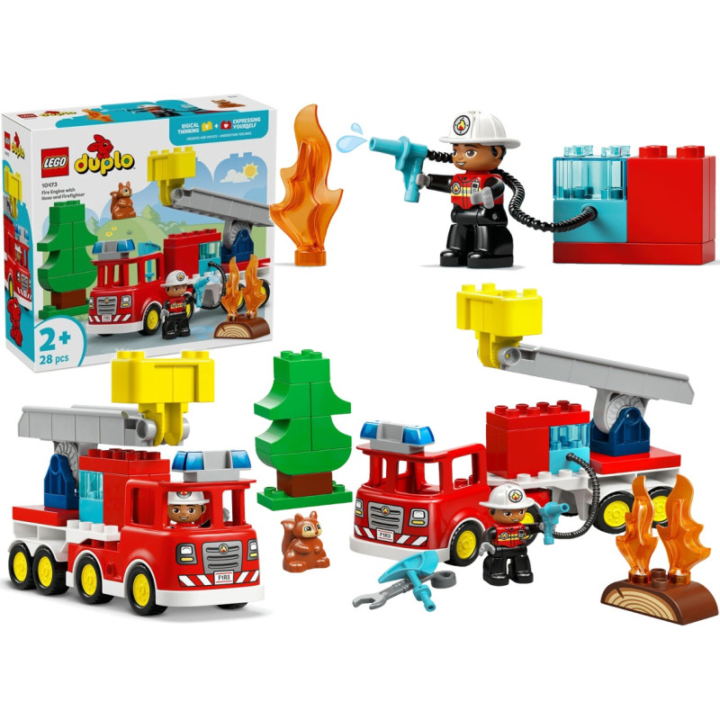 10473 28 elementów Klocki Lego Duplo Wóz strażacki z wężem i strażakiem 