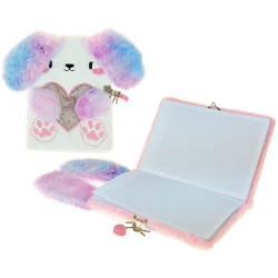 0063 Notes pamiętnik na kłódkę pluszowy Miś tęczowe uszka A5 