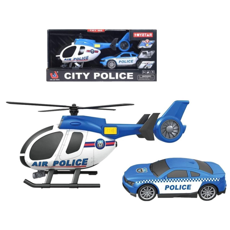 0496 Zestaw policyjny helikopter + samochód policyjny światło dźwięk 