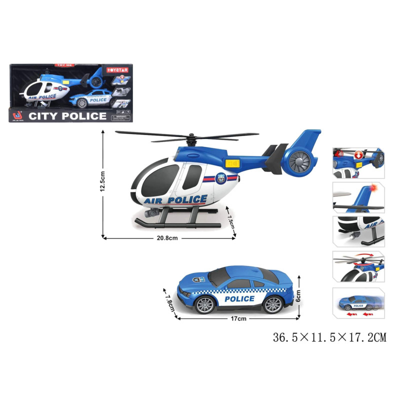 0496 Zestaw policyjny helikopter + samochód policyjny światło dźwięk 