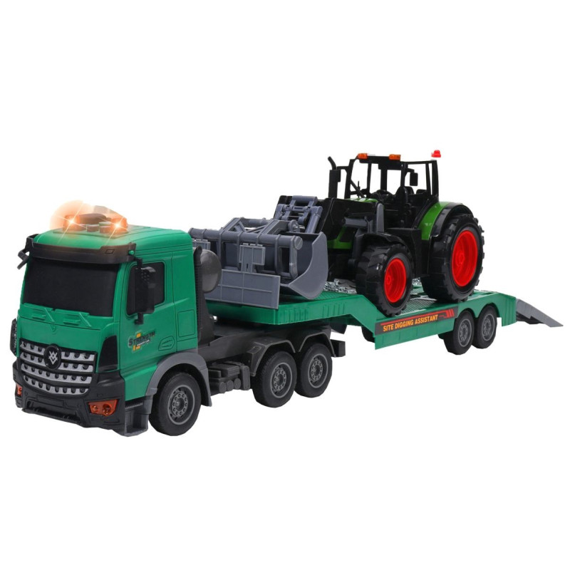 4341 Zestaw Transporter z traktorem ciężarówka z lawetą + traktor z ładowarką