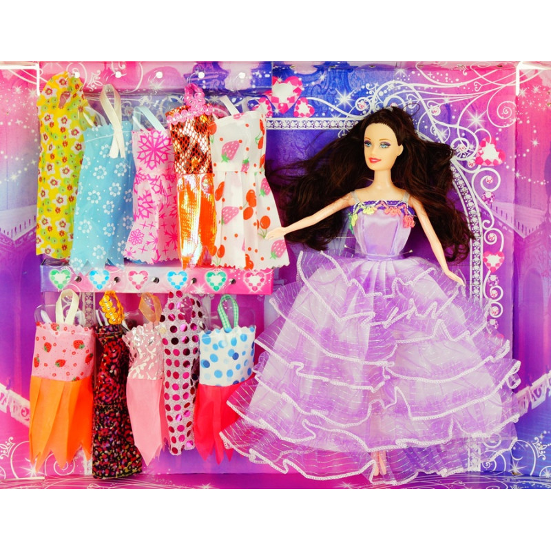 2496 LALKA 29cm + 11 KOLOROWYCH UBRANEK BARBI 