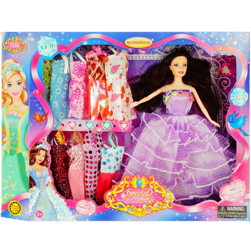 2496 LALKA 29cm + 11 KOLOROWYCH UBRANEK BARBI 