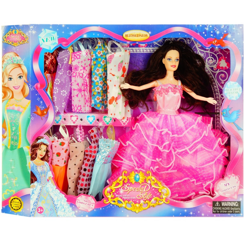 2496 LALKA 29cm + 11 KOLOROWYCH UBRANEK BARBI 