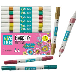 9155 ZESTAW 12szt MARKERY AKRYLOWE FLAMASTRY PISAKI 2 KOŃCÓWKI